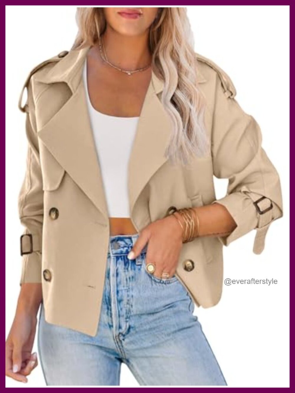 Women's Double Breasted Crop Trench Coat Short Jacket